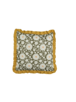 Decoris Floral Frill Cushion Green and Yellow 45x45