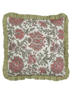 Decoris Floral Frill Cushion Green and Pink 45x45