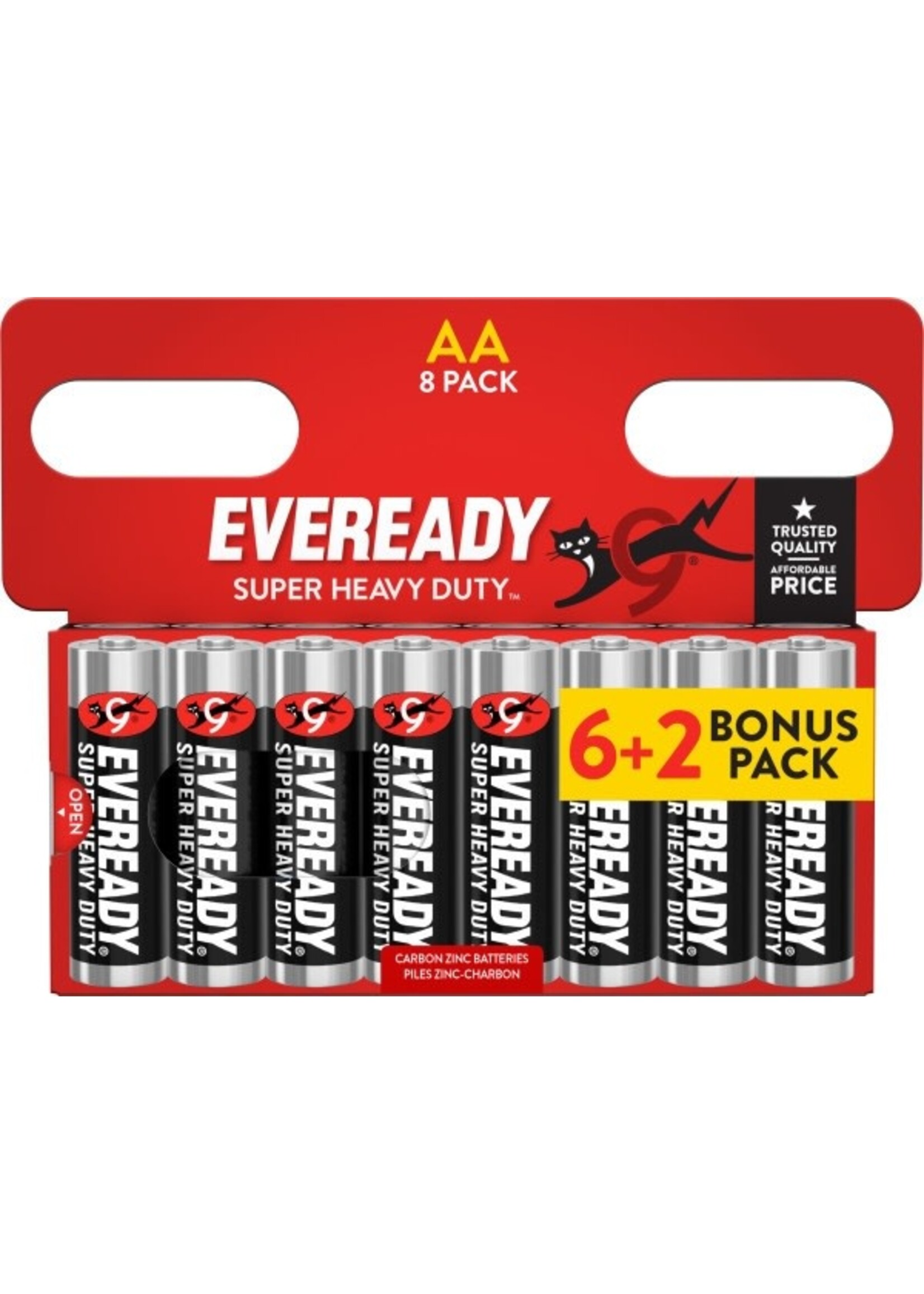 Eveready Zinc Carbon AA Batteries (8 Pack + 25% Extra Free)