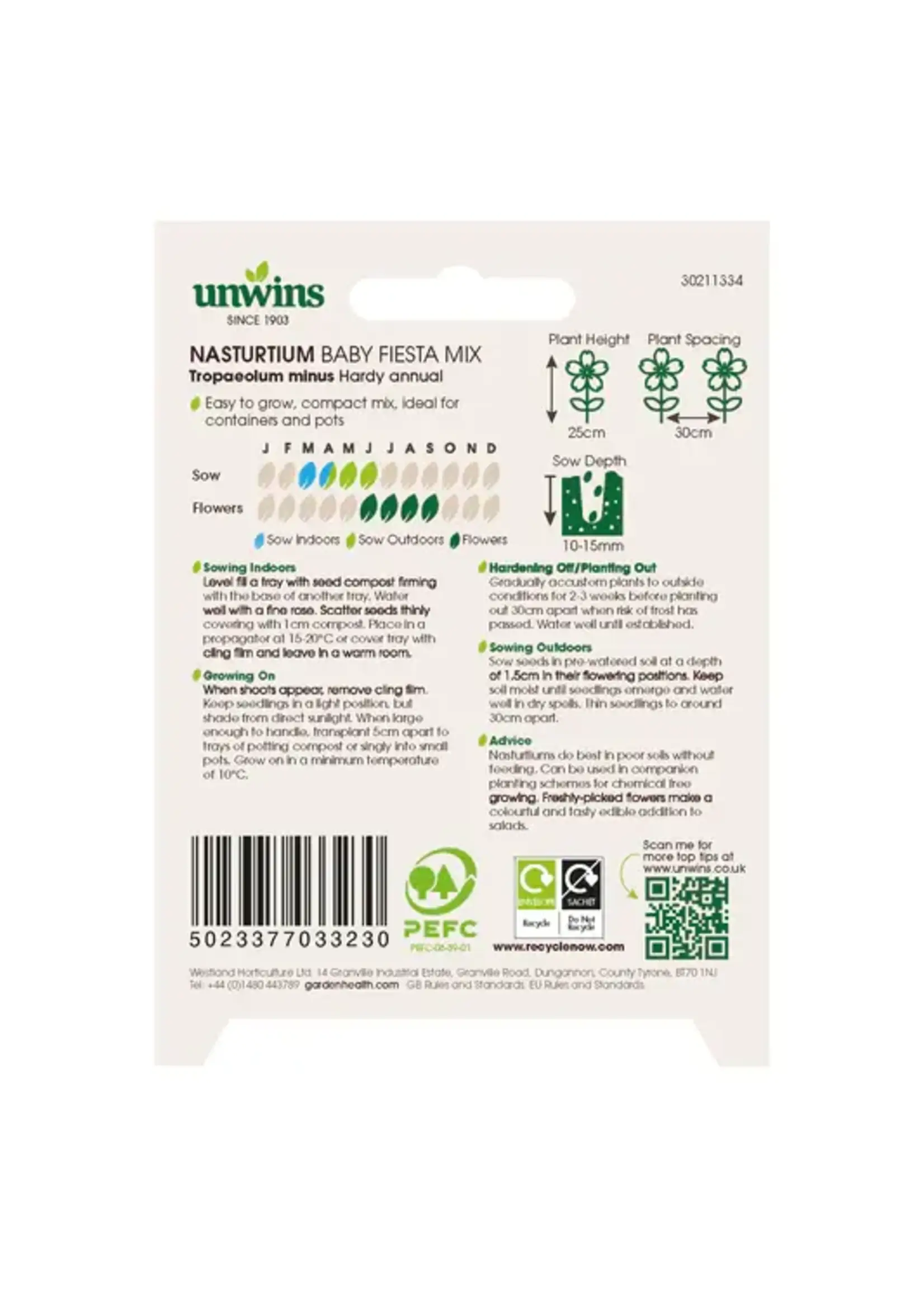 Unwins Nasturtium Baby Fiesta Mix approx 30 seeds