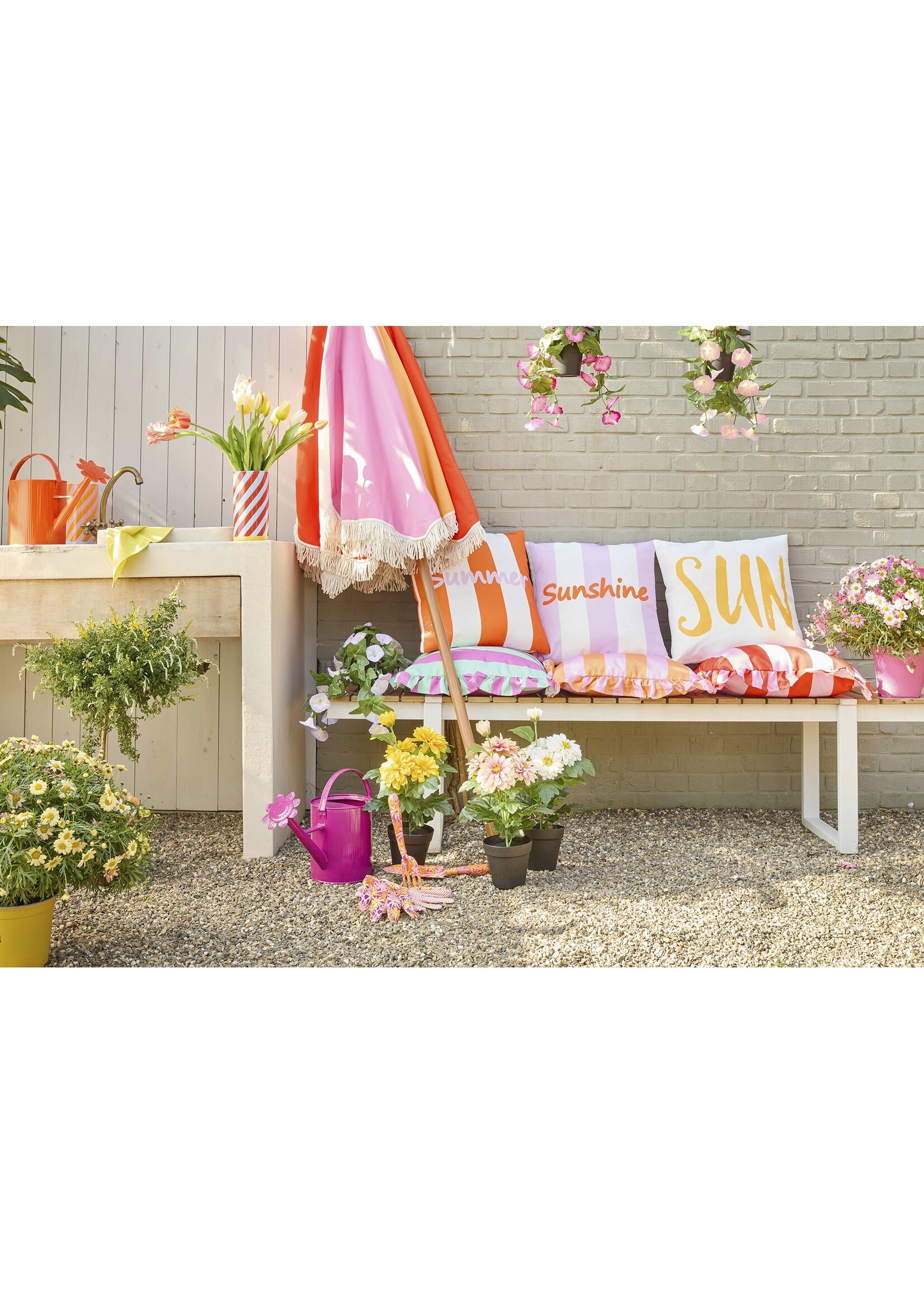 Decoris Pink, Red Yellow and Cream Stripe Parasol