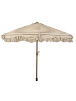 Decoris Beige and Green Stripe Parasol With Frill Edge