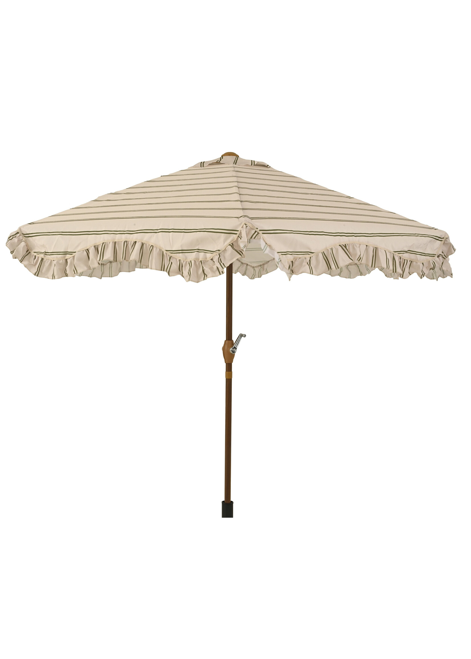 Decoris Beige and Green Stripe Parasol With Frill Edge
