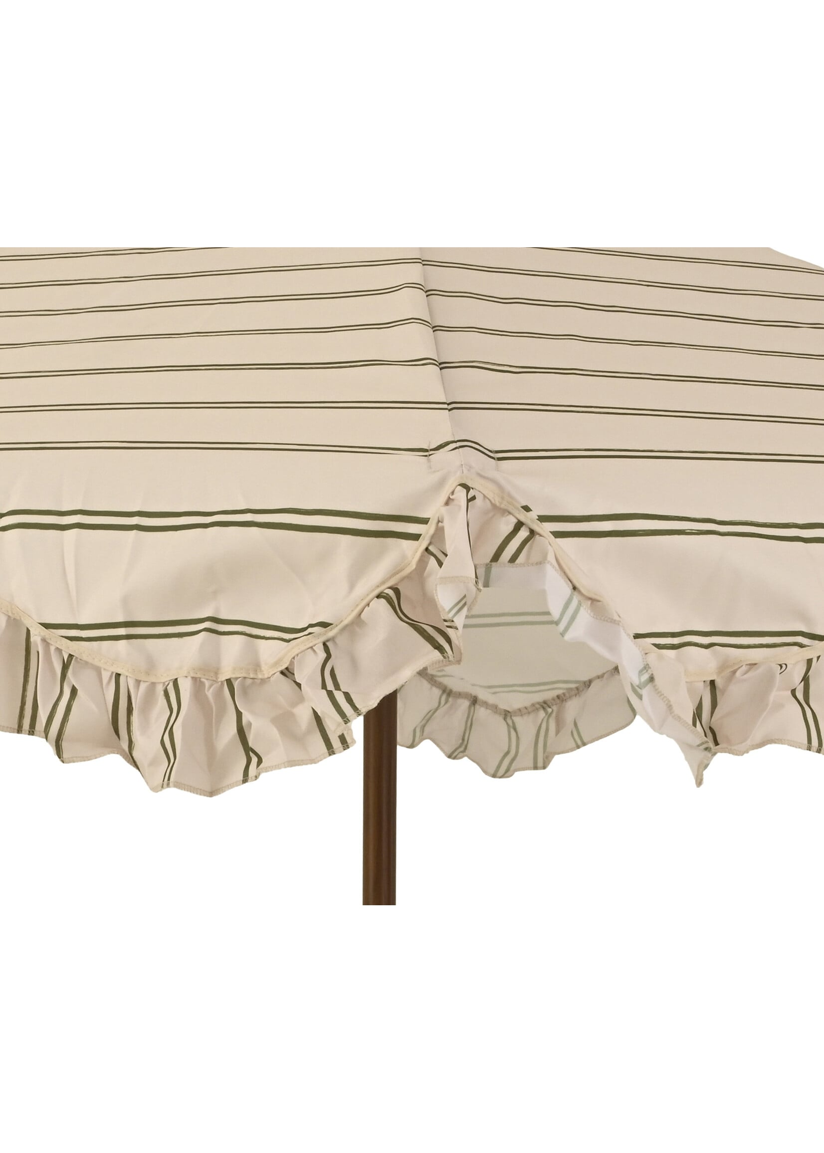 Decoris Beige and Green Stripe Parasol With Frill Edge