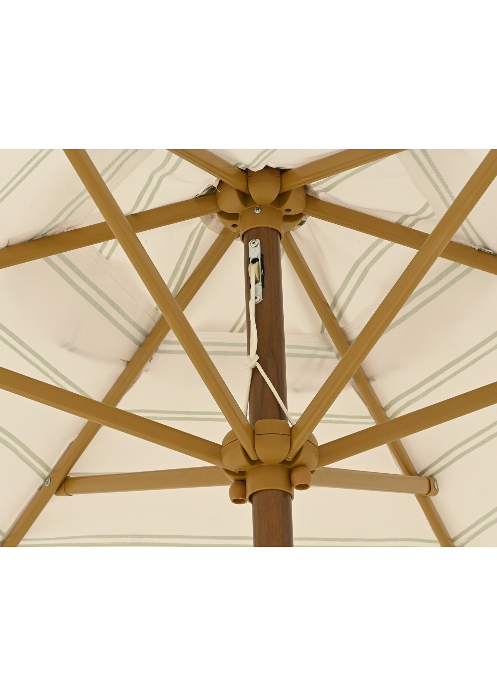 Decoris Beige and Green Stripe Parasol With Frill Edge
