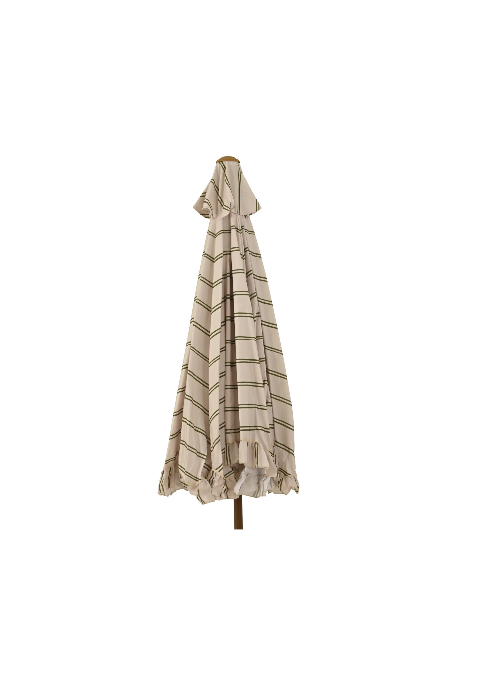 Decoris Beige and Green Stripe Parasol With Frill Edge