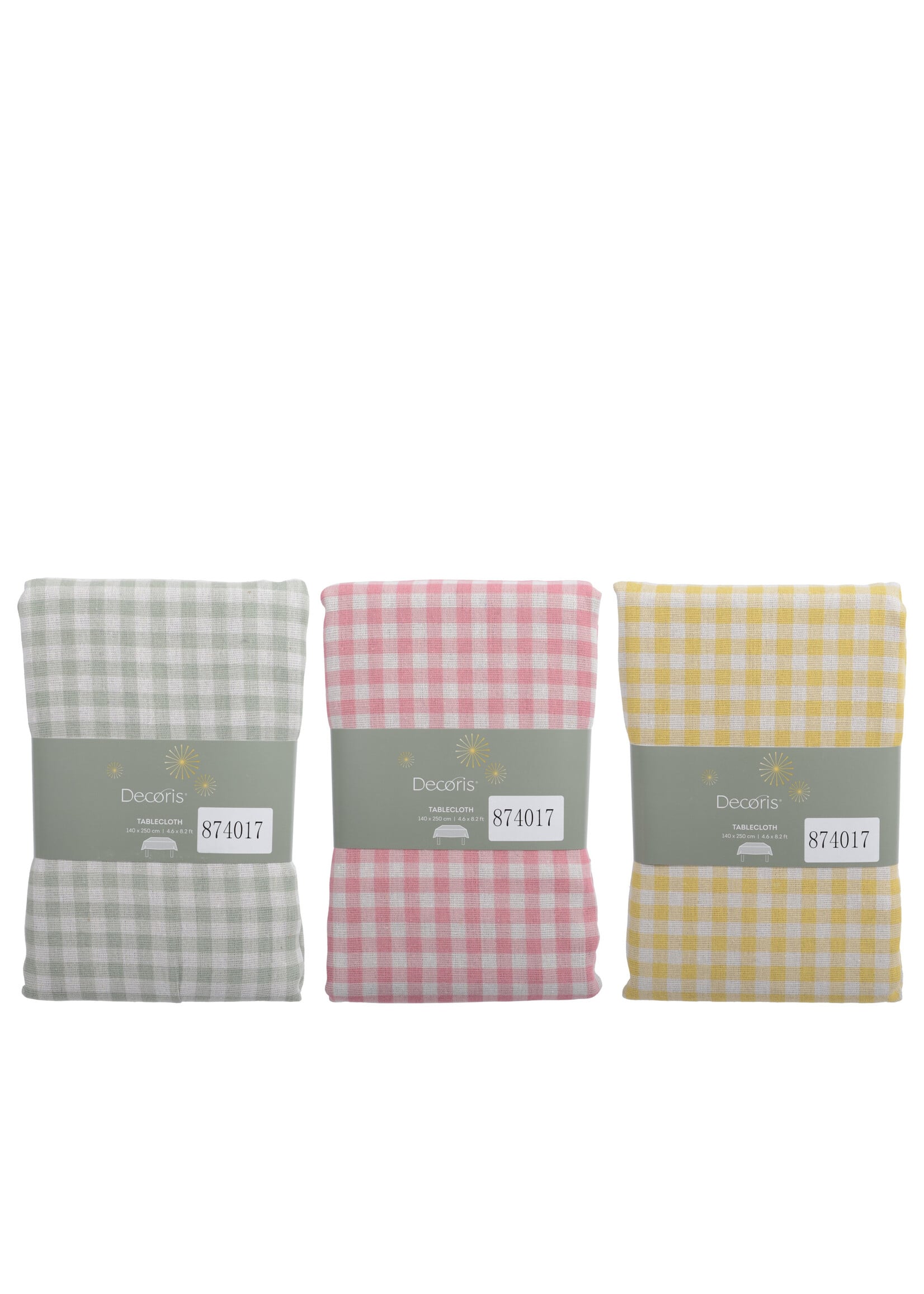 Decoris Table Cloth Gingham -140x250cm  Pink, Green or Yellow. Price is for one