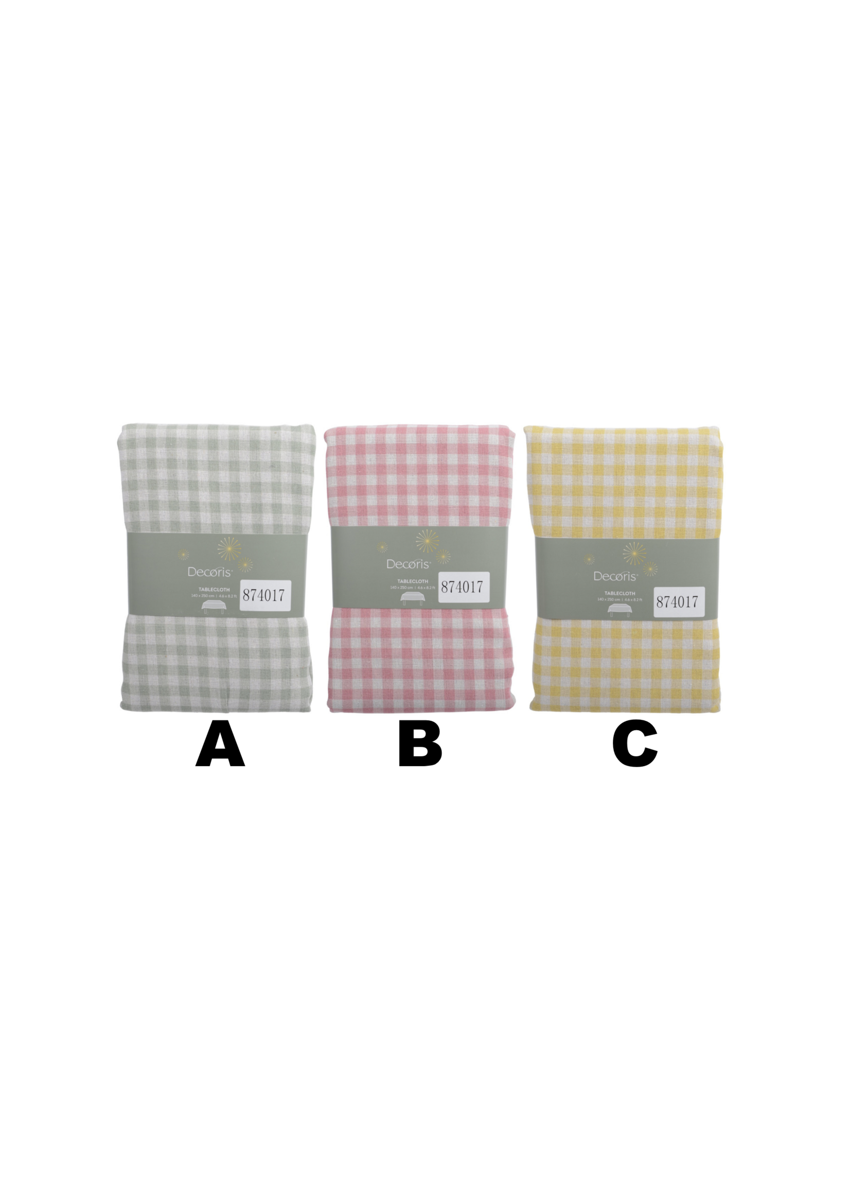 Decoris Table Cloth Gingham -140x250cm  Pink, Green or Yellow. Price is for one