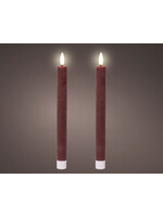 Lumineo Maroon LED Dinner Candle Battery 2 Pack- 24.5cm