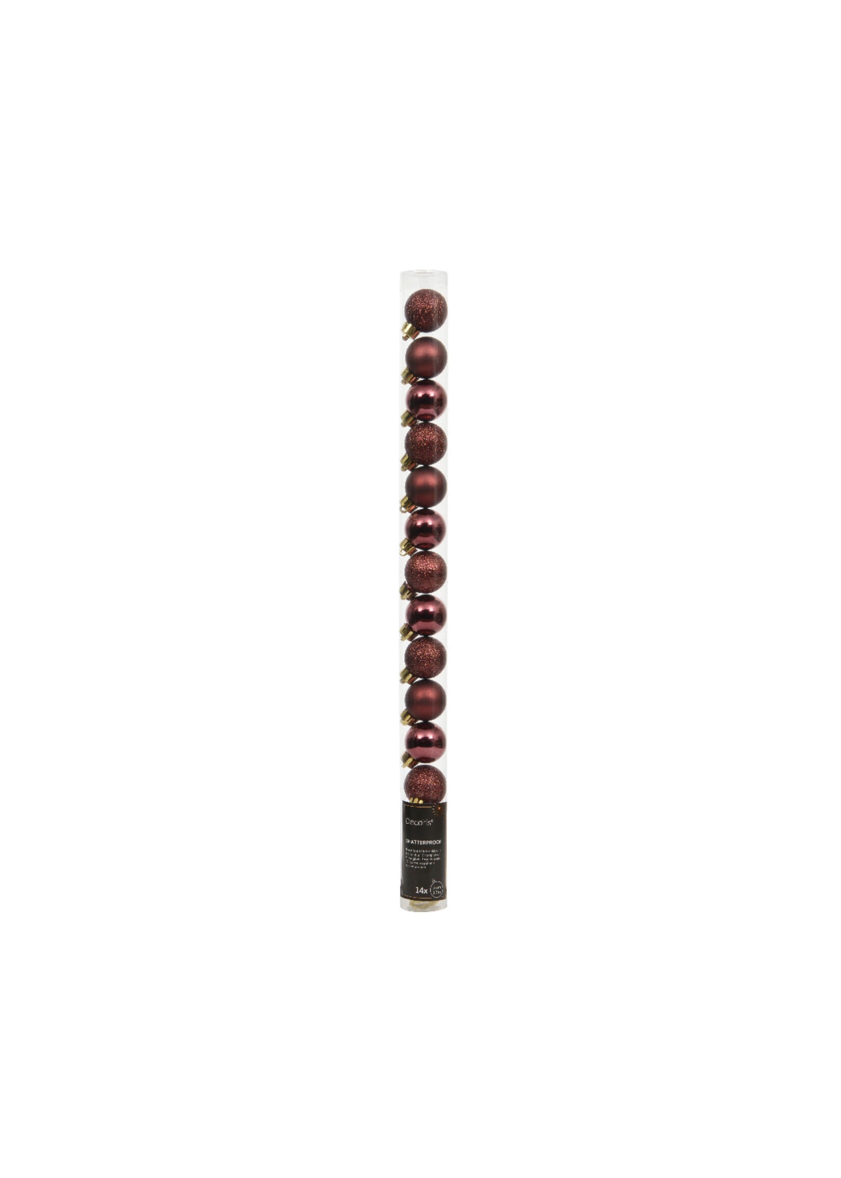 Decoris Maroon Mini Shatterproof Baubles  Shiny, Glitter, Matt 14 Pack
