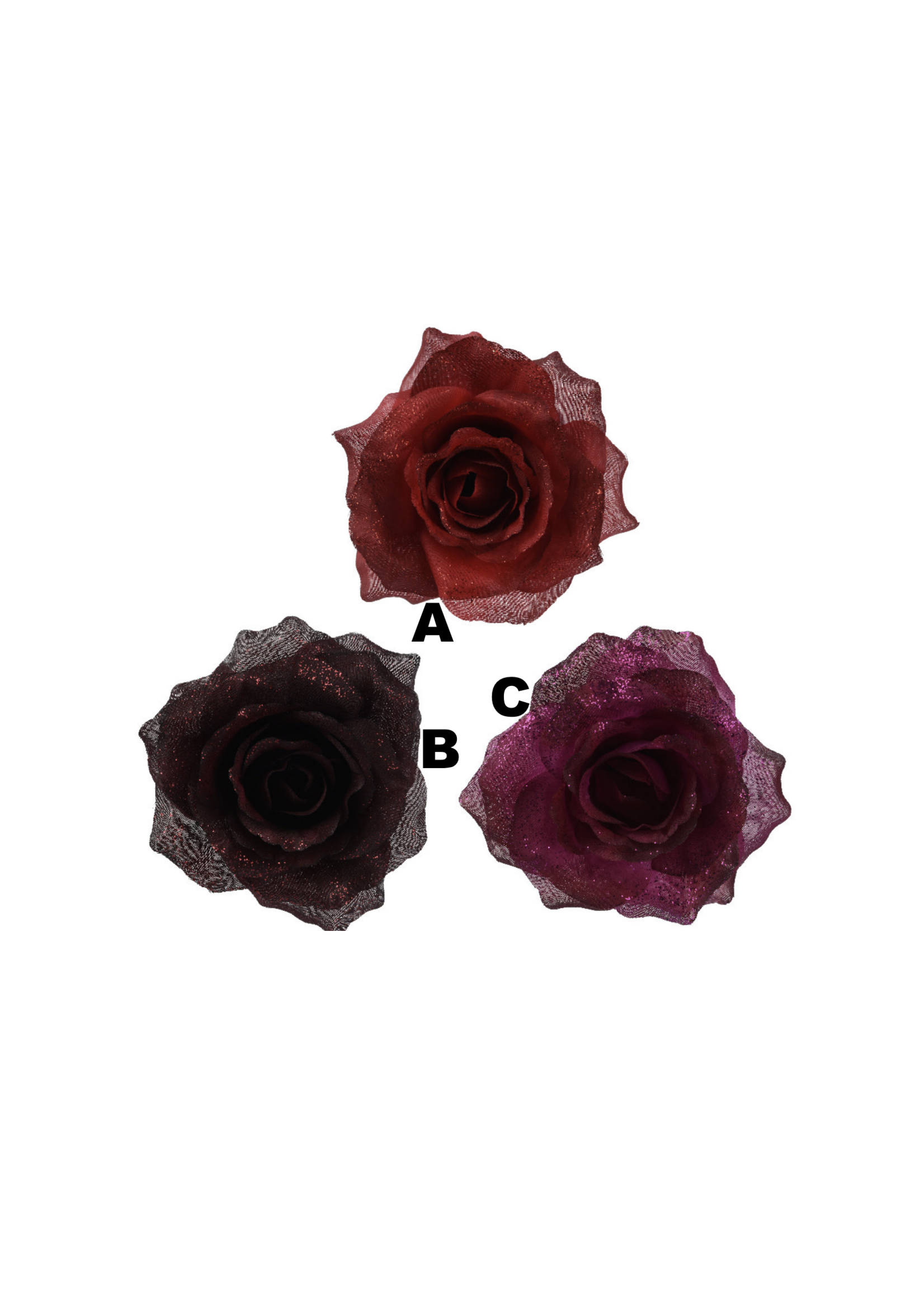 Decoris Rose Clip on Red, Purple,  Maroon - Price is for one