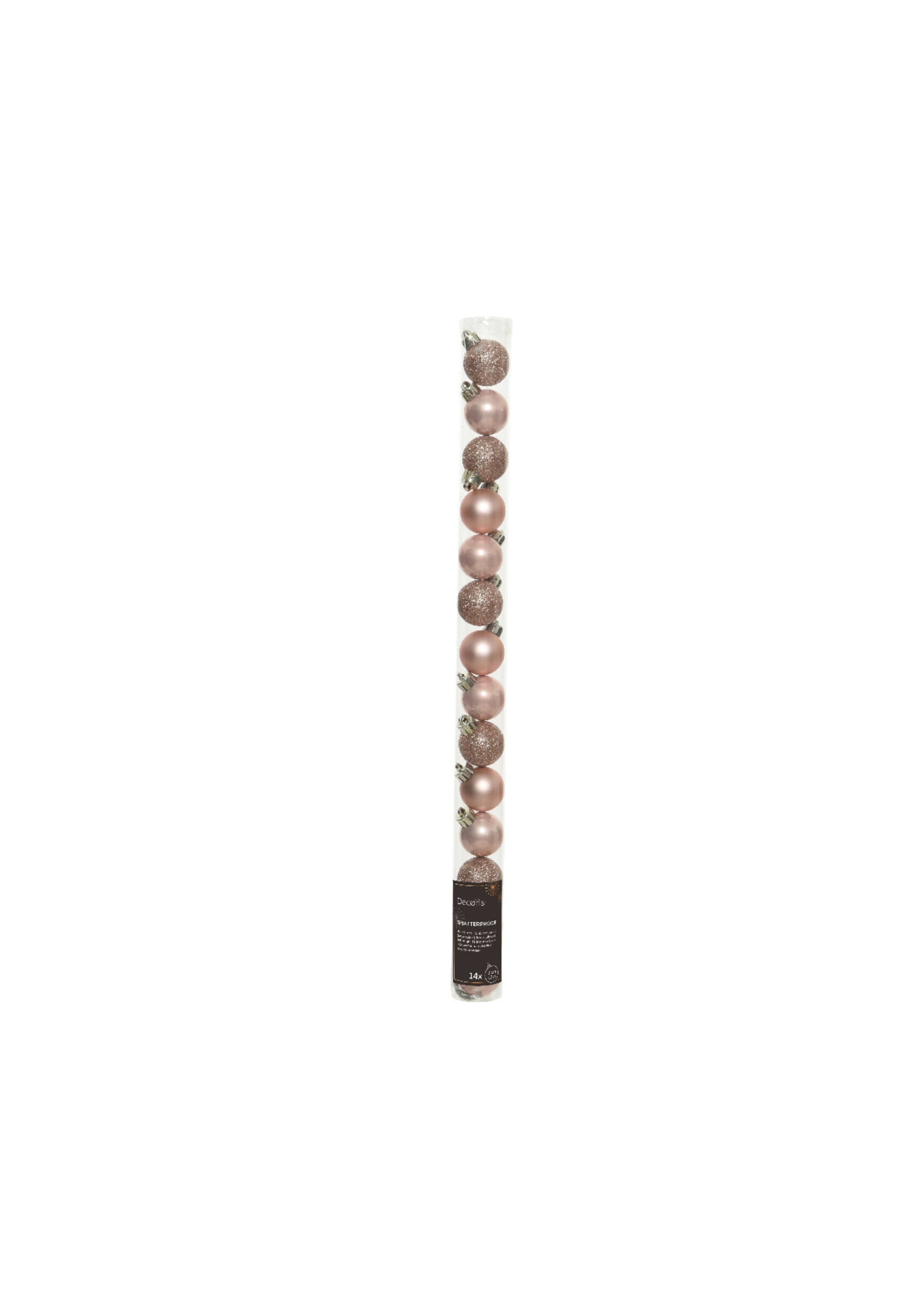 Decoris Blush Pink Mini Shatterproof Baubles  Shiny, Glitter, Matt 14 Pack