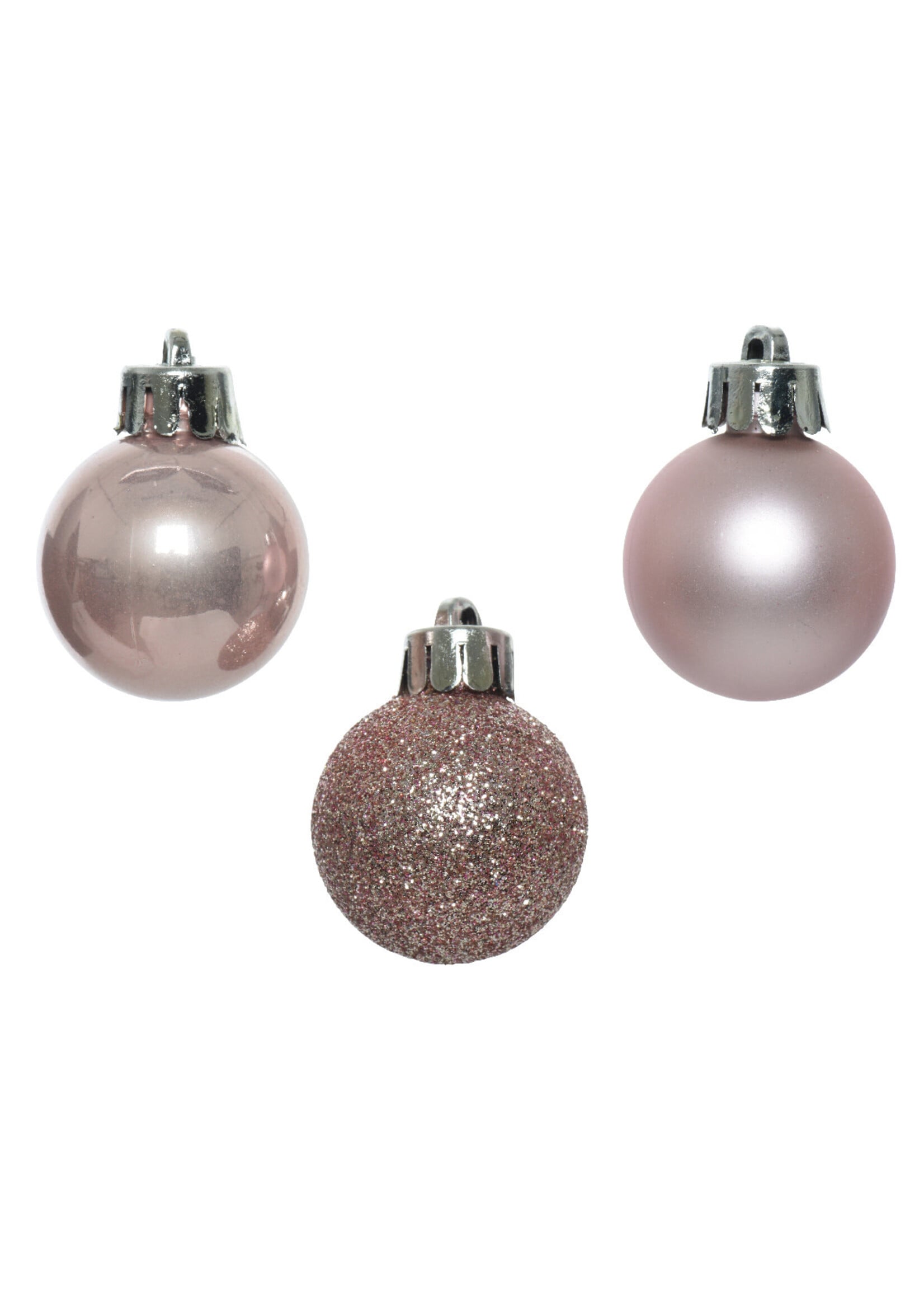 Decoris Blush Pink Mini Shatterproof Baubles  Shiny, Glitter, Matt 14 Pack