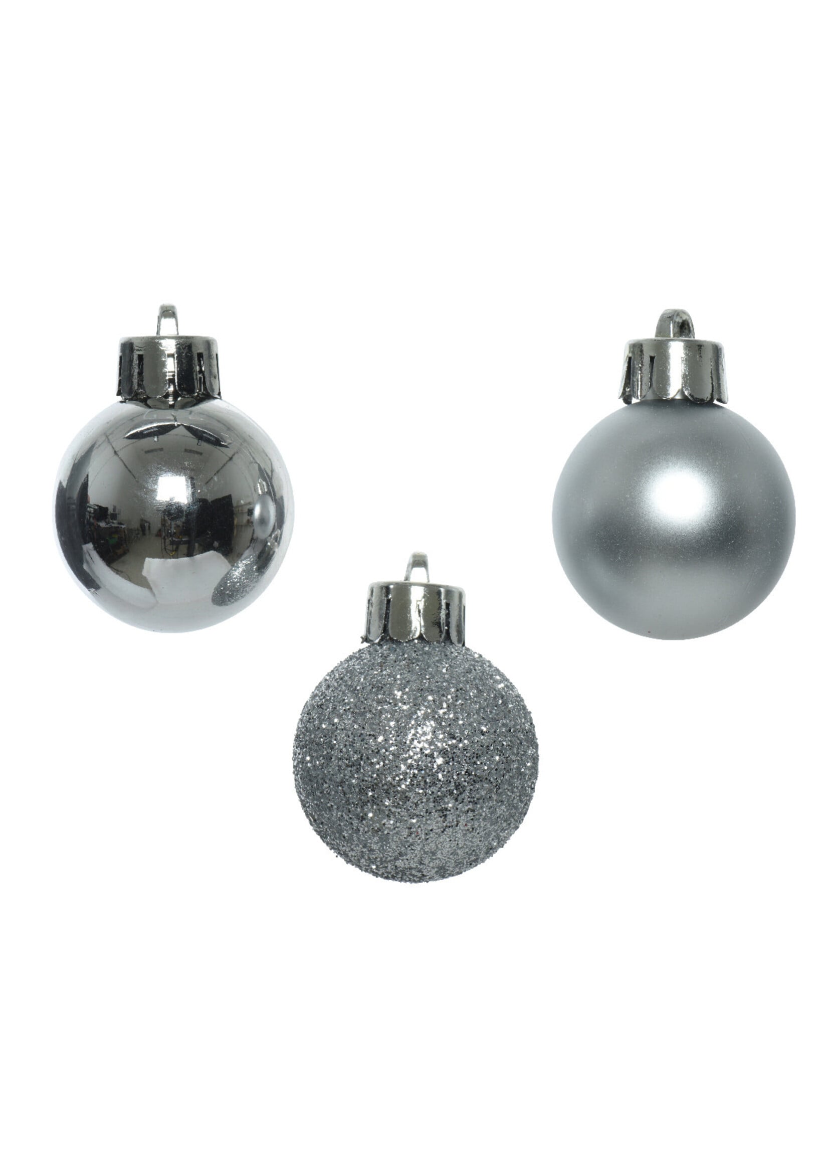 Decoris Silver Mini Shatterproof Baubles  Shiny, Glitter, Matt 14 Pack