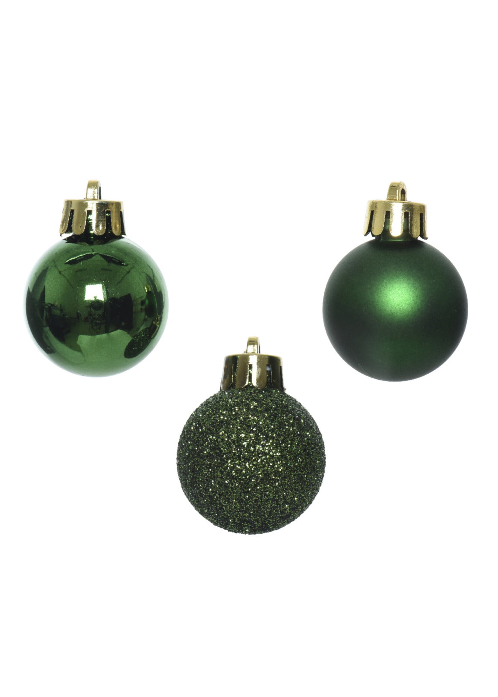 Decoris Pine Green Mini Shatterproof Baubles  Shiny, Glitter, Matt 14 Pack