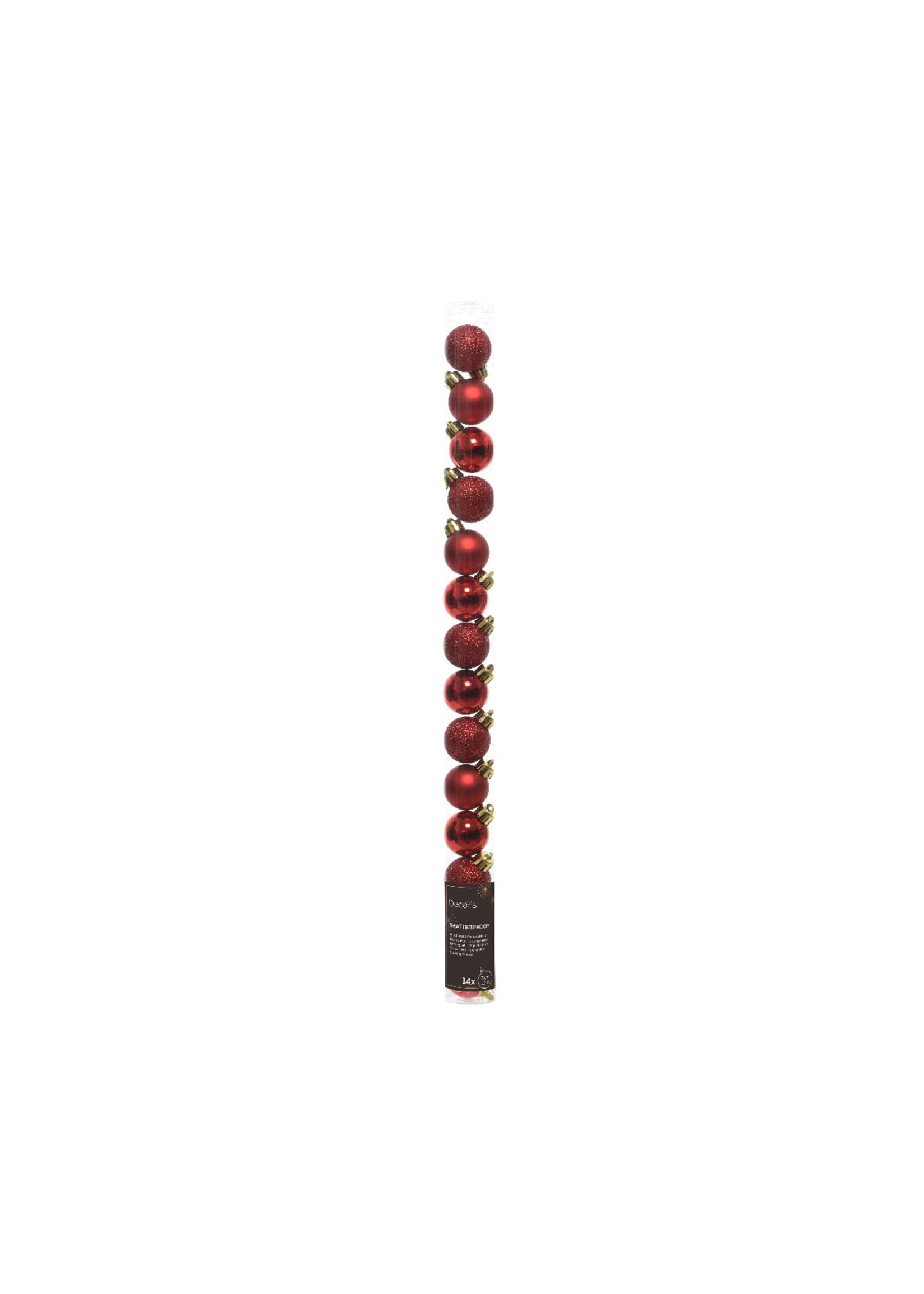 Decoris Red Mini Shatterproof Baubles  Shiny, Glitter, Matt 14 Pack