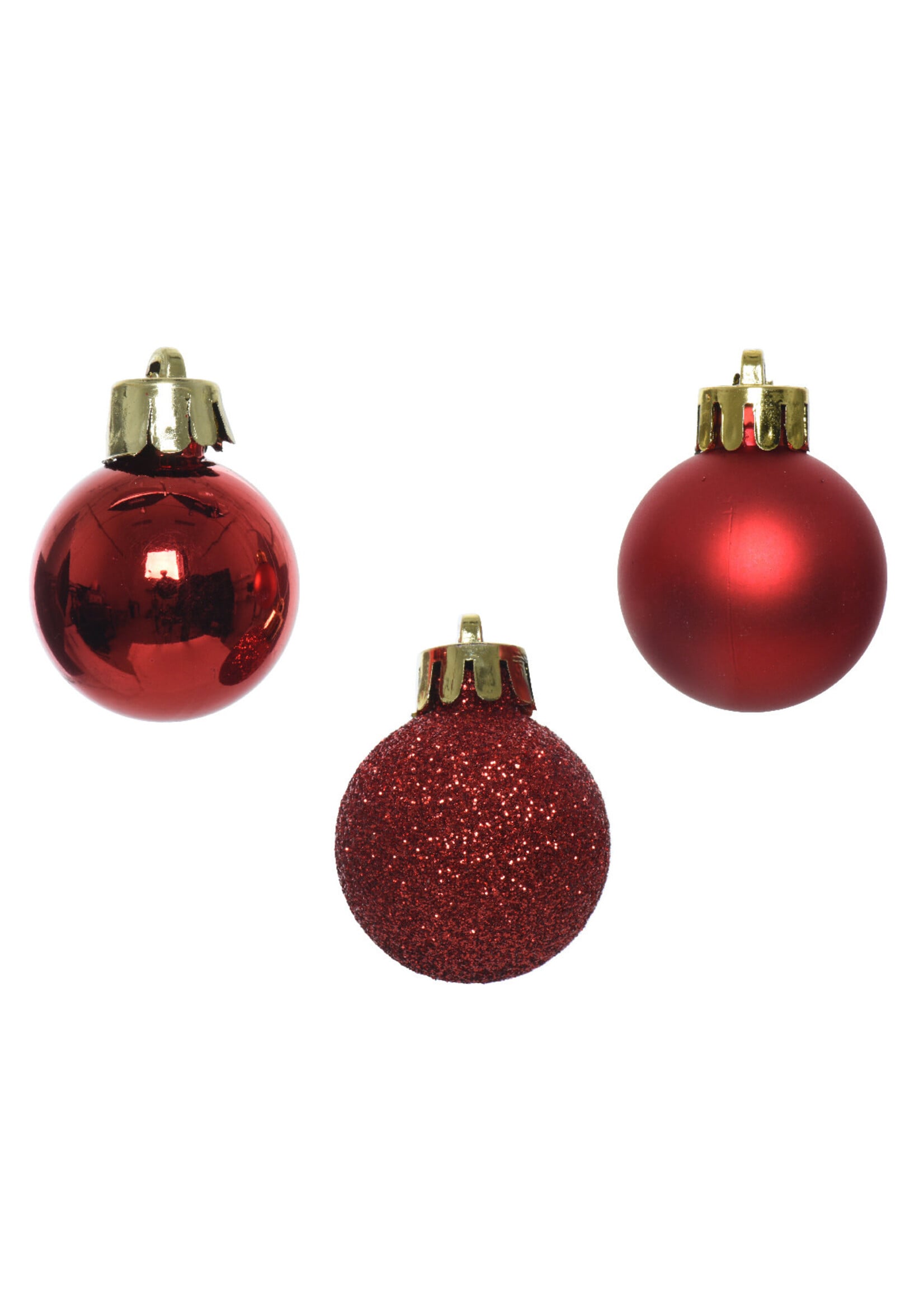 Decoris Red Mini Shatterproof Baubles  Shiny, Glitter, Matt 14 Pack