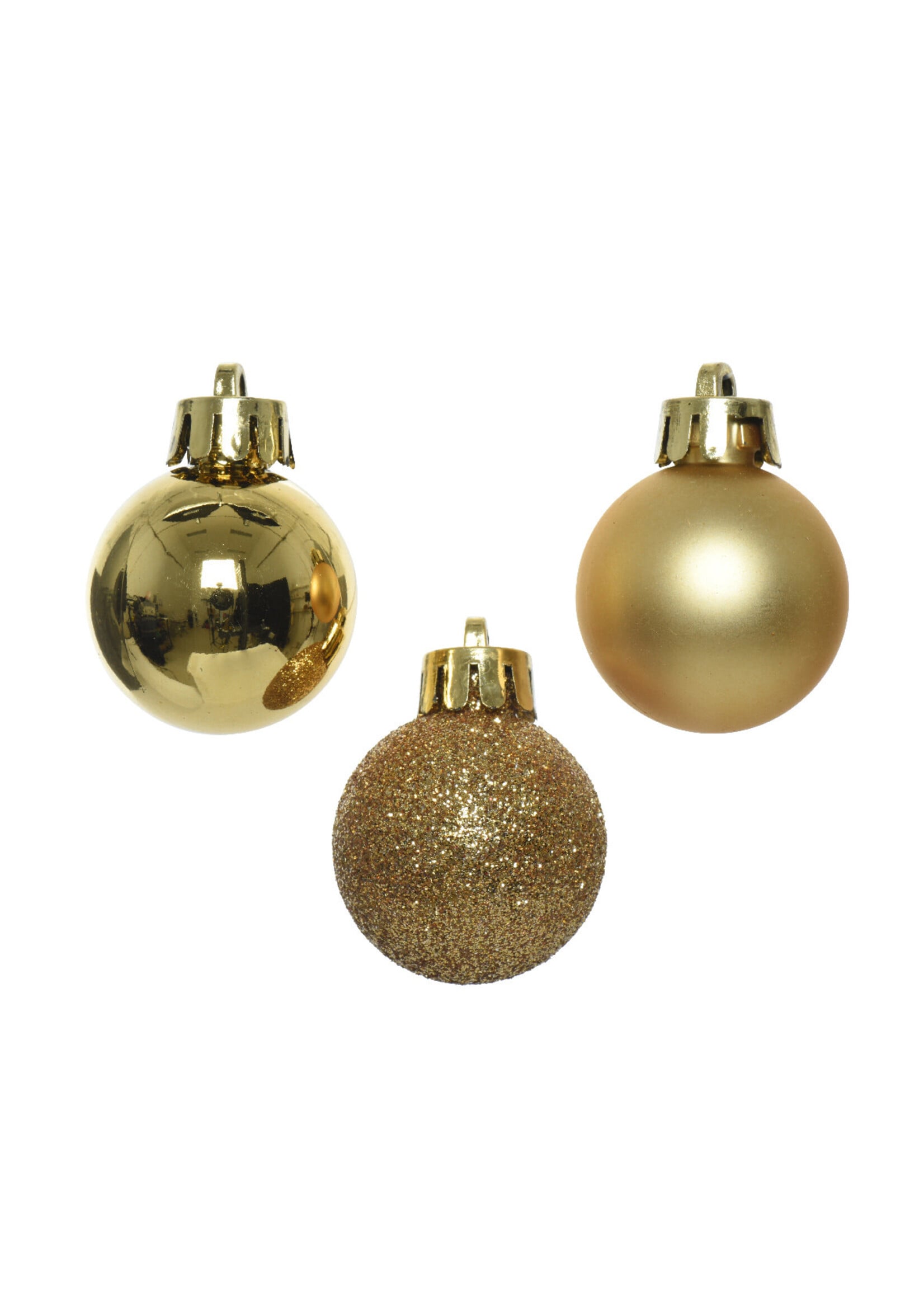 Decoris Gold Mini Shatterproof Baubles  Shiny, Glitter, Matt 14 Pack