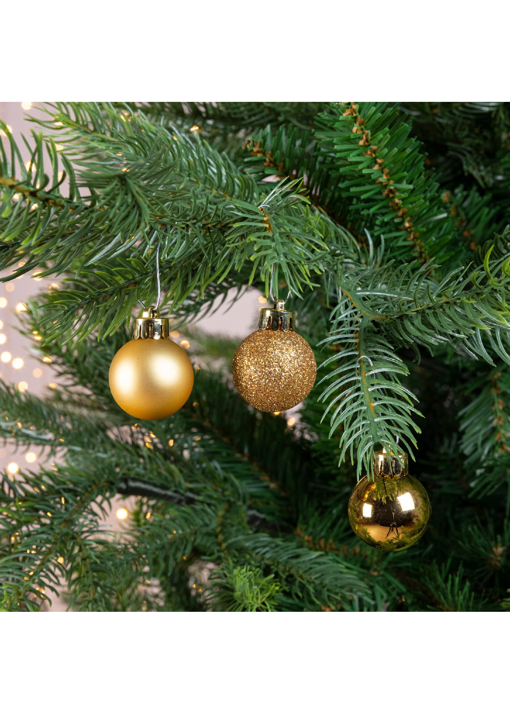 Decoris Gold Mini Shatterproof Baubles  Shiny, Glitter, Matt 14 Pack