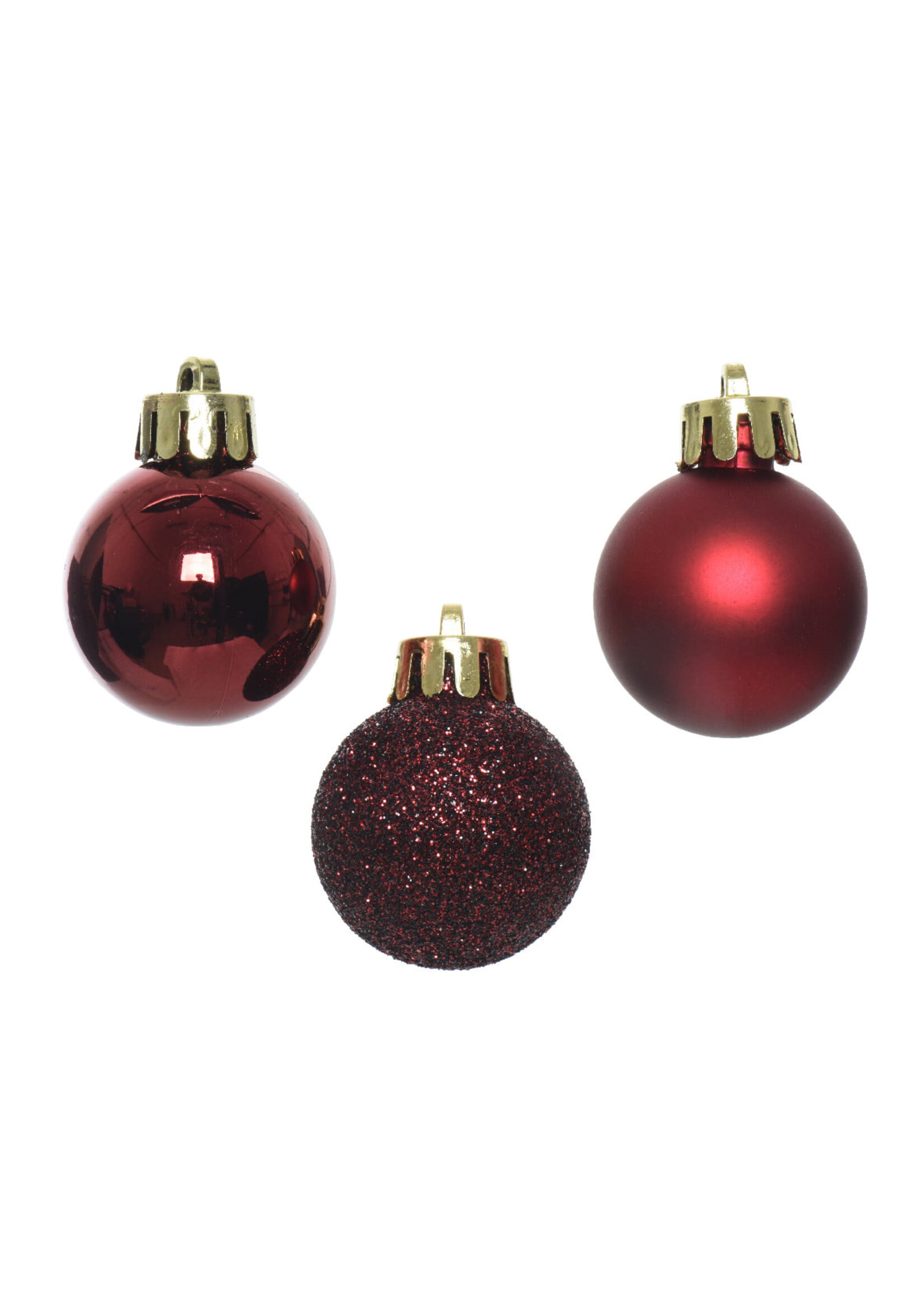 Decoris Oxblood Red Mini Shatterproof Baubles  Shiny, Glitter, Matt 14 Pack
