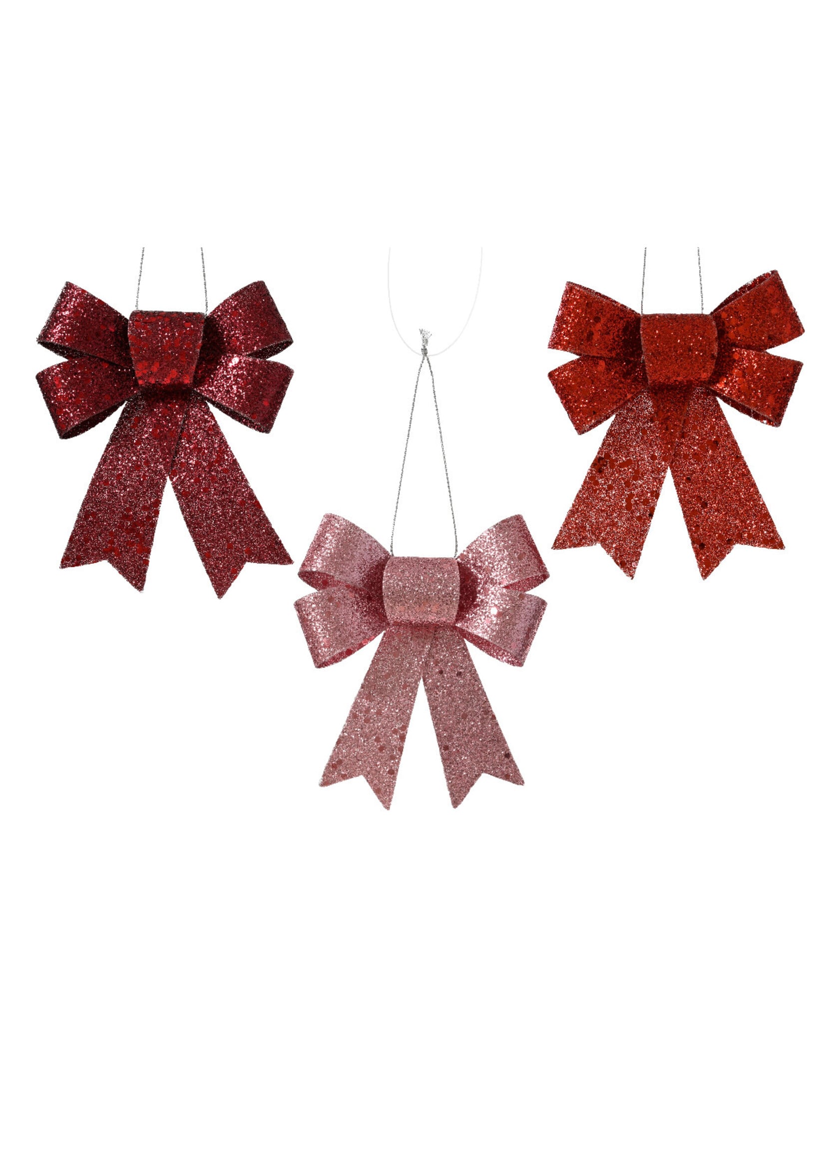 Decoris Glitter Hanging Bows Red, Pink, Maroon 11cm - Price is for one