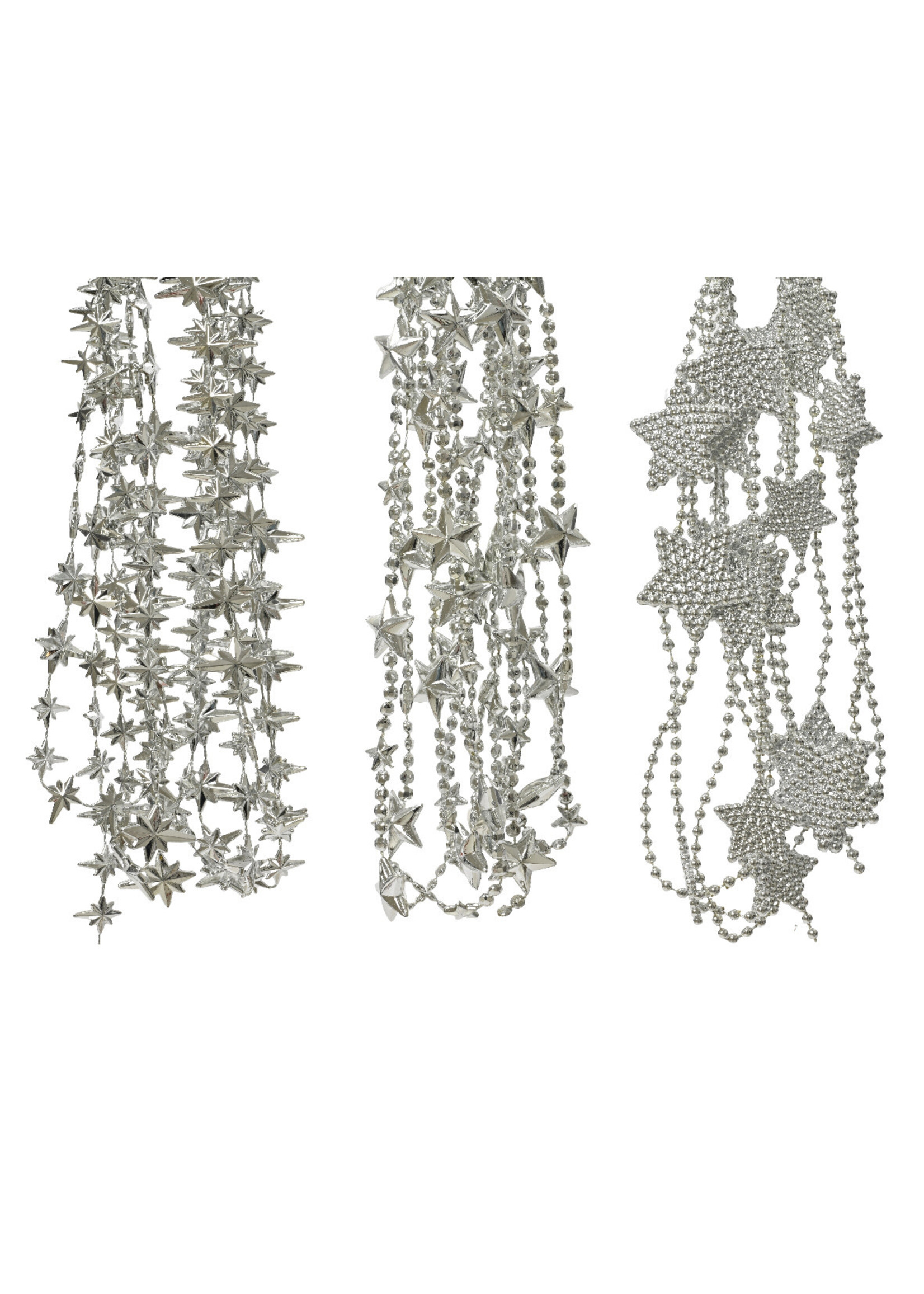 Decoris Silver Star Garland Assorted Silver 2.7m - Price is for one
