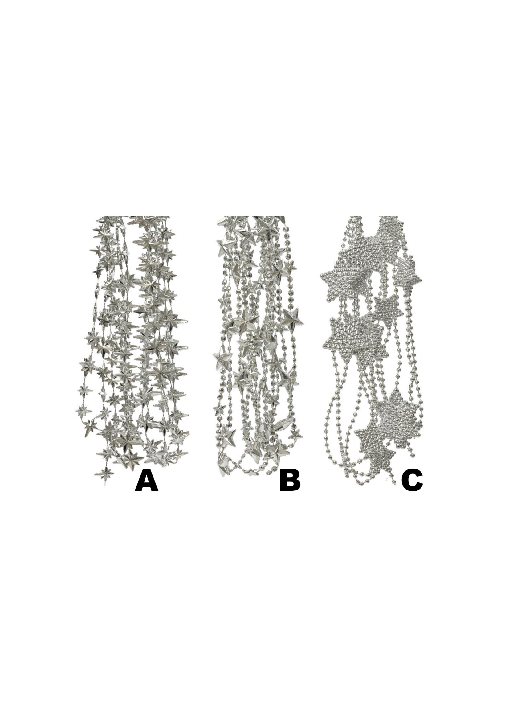 Decoris Silver Star Garland Assorted Silver 2.7m - Price is for one