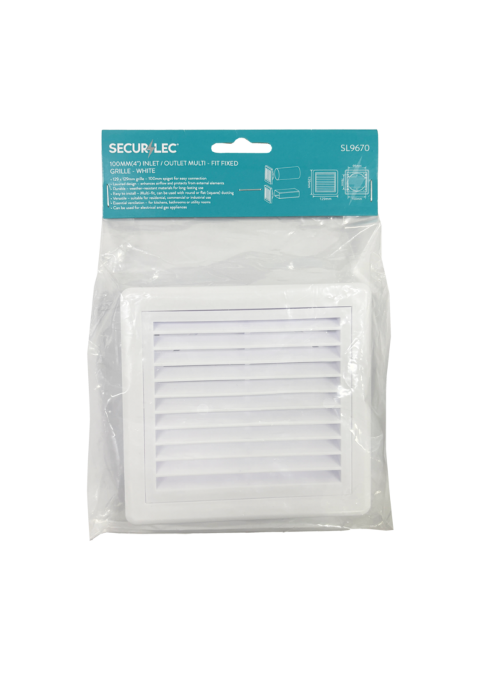 Securlec Securlec Inlet / Outlet Multi Fit Fixed Grill White (Dia)100mm