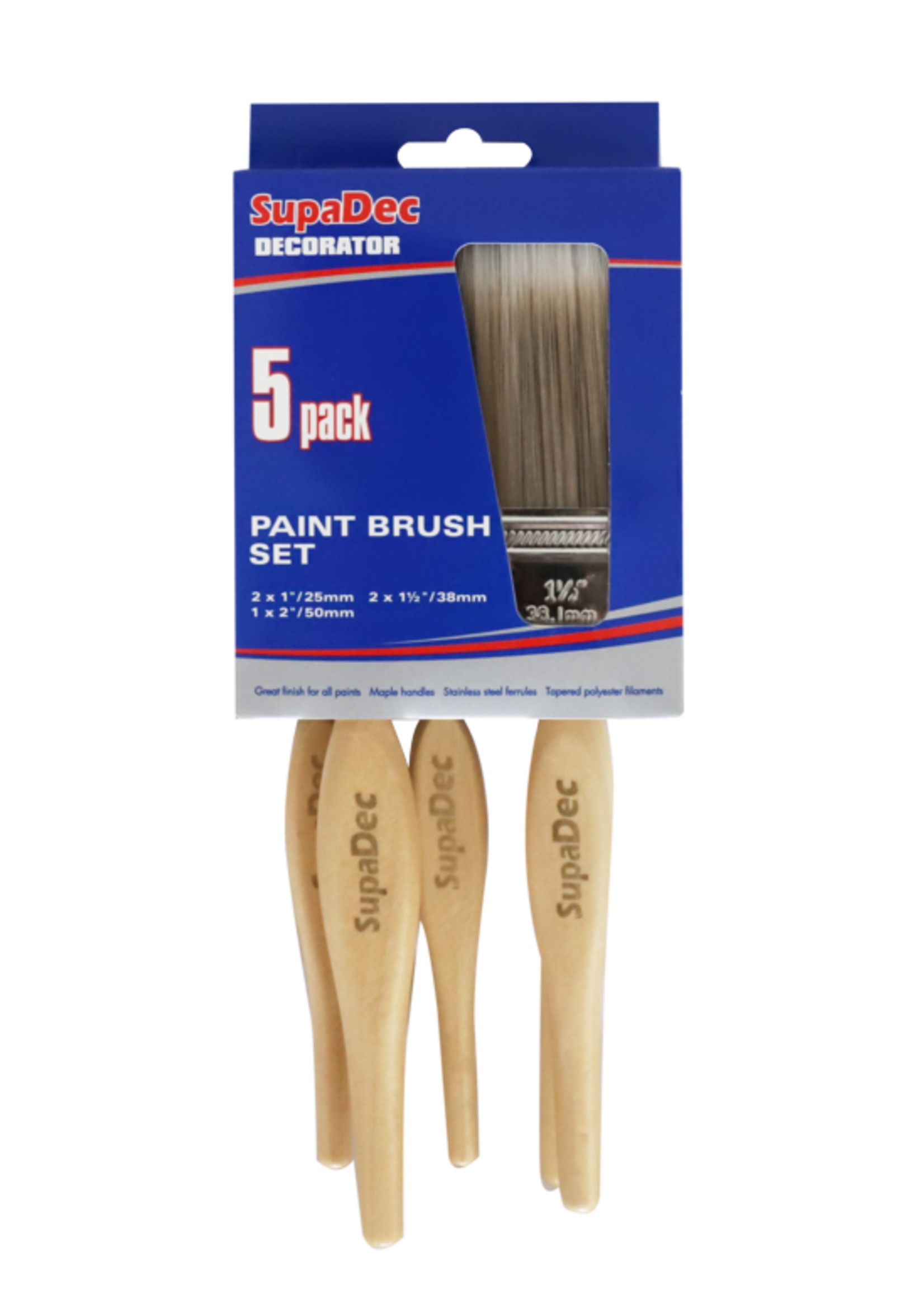 SupaDec SupaDec Maple Handle Paint Brush Set Pack 5