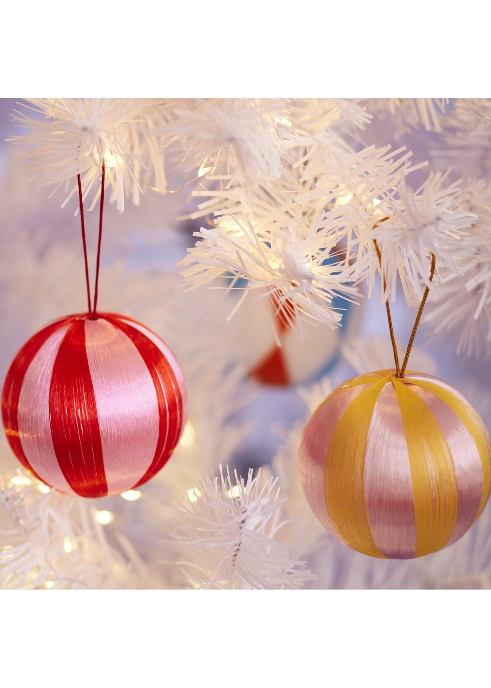 Decoris Pink and Red Striped Satin String Bauble 6cm