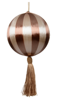 Decoris Brown and Cream Striped Satin String Bauble With Tassel 10cm