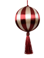 Decoris Red and Cream Striped Satin String Bauble With Tassel 10cm