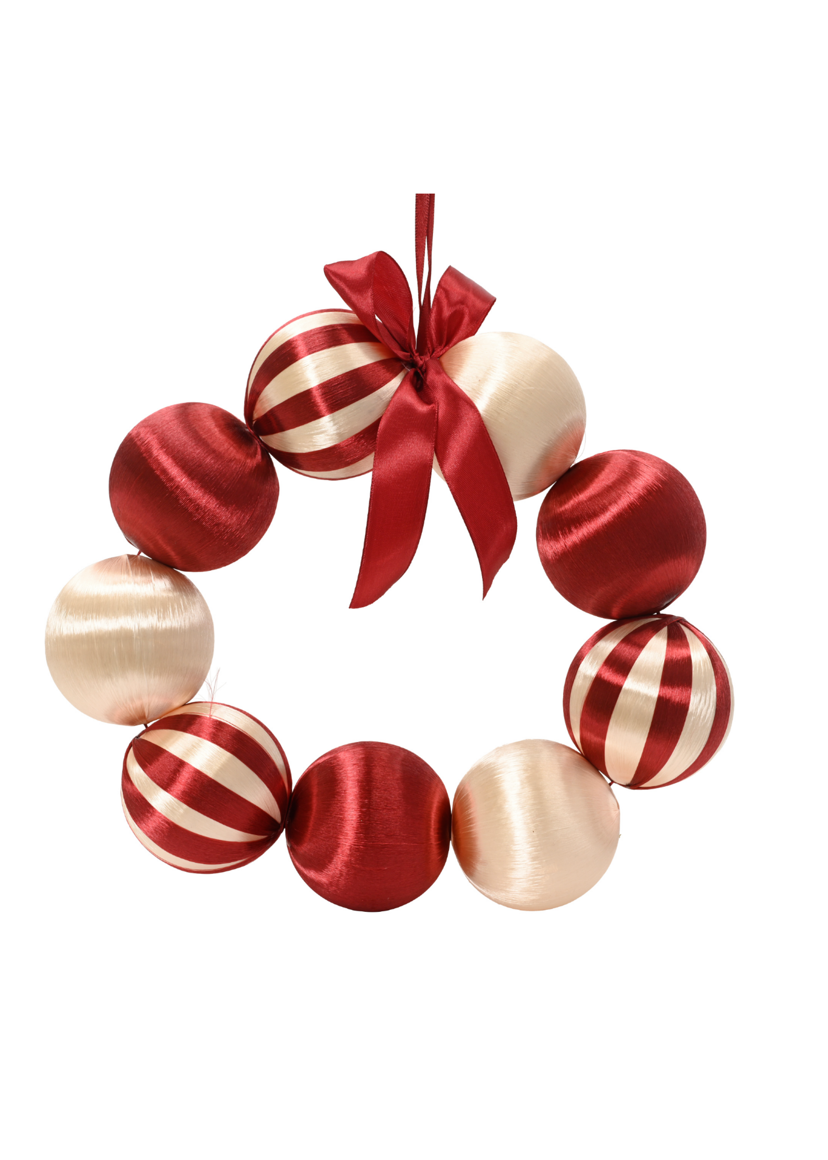 Decoris Striped Satin String Red Bauble Wreath 28cm