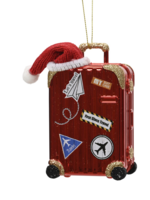 Decoris Suitcase With Travel Stickers Bauble Red 10cm