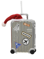 Decoris Chrome Metal Style Suitcase With Travel Stickers Bauble 10cm