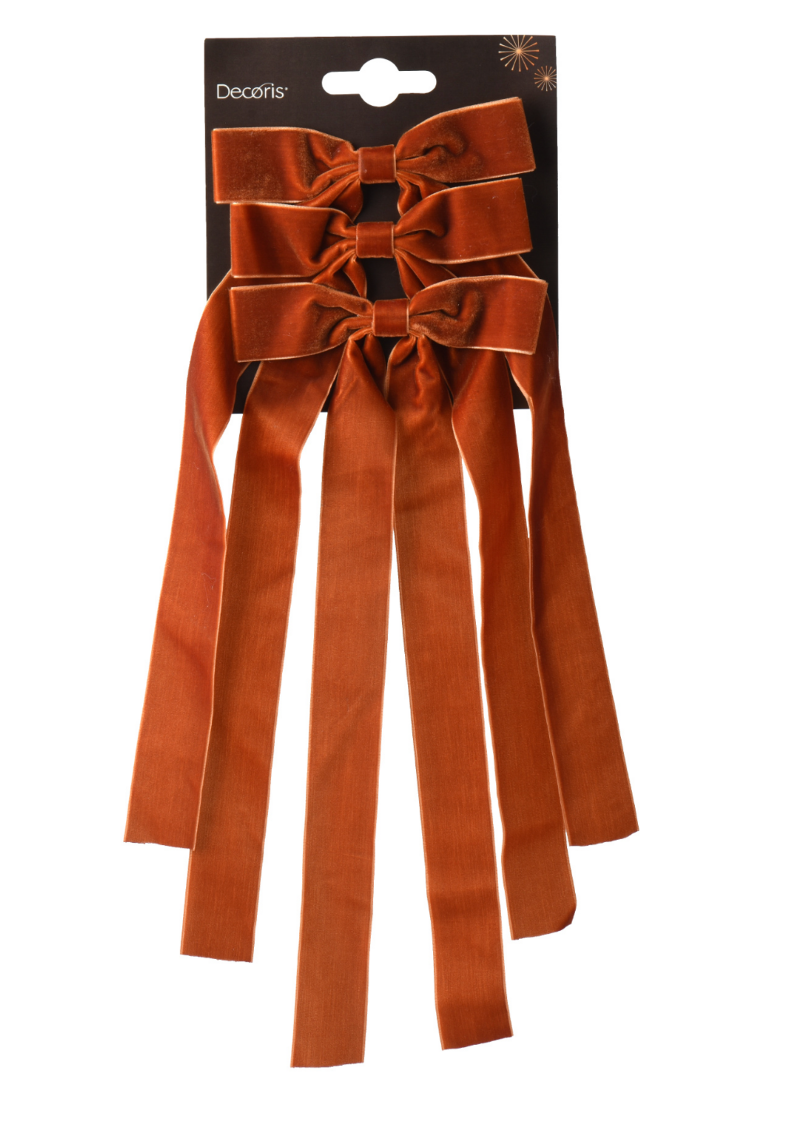 Decoris Velvet Rust Orange  Bows - Set of 3 - 40cm