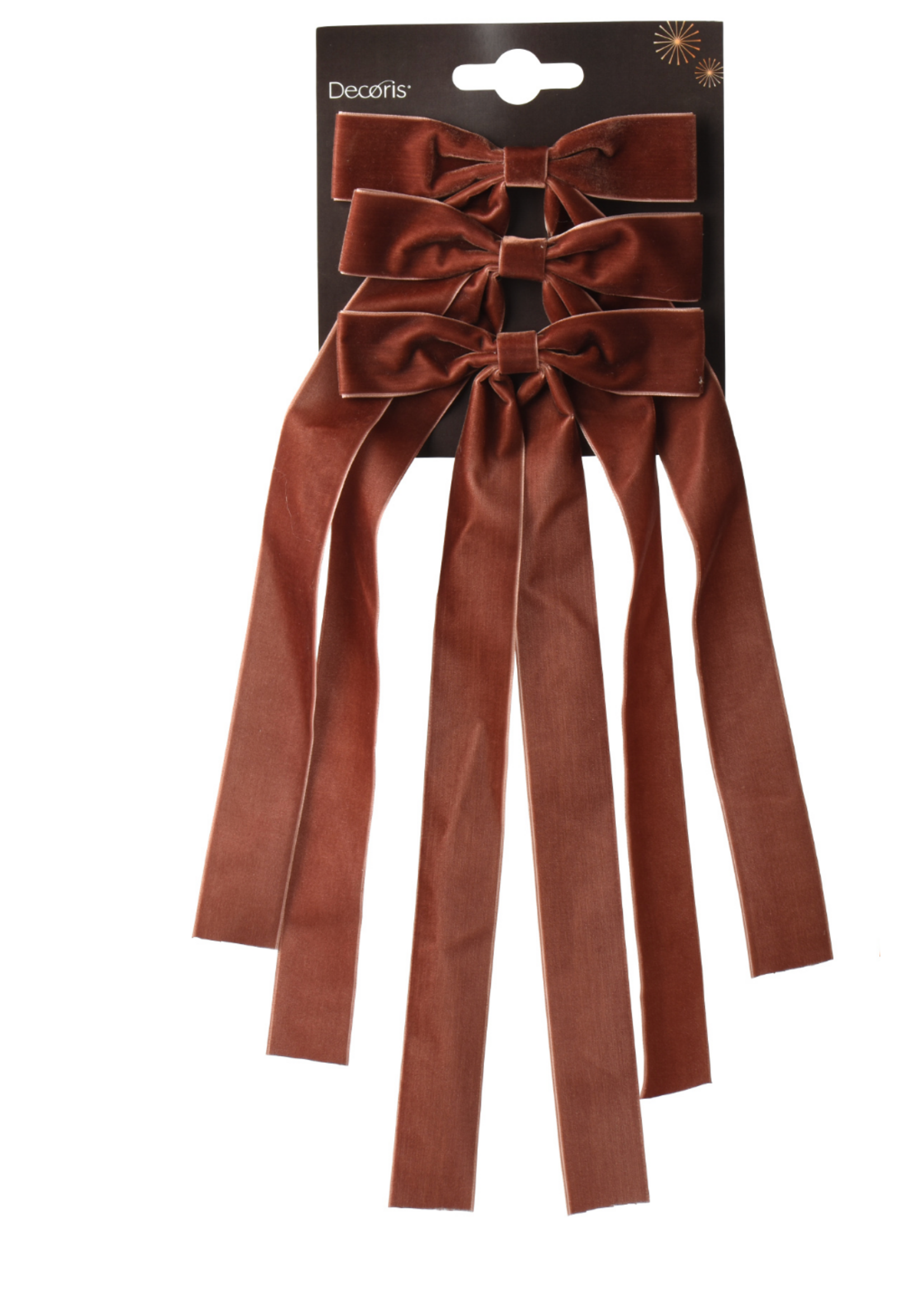 Decoris Velvet Pinky Brown  Bows - Set of 3 40cm