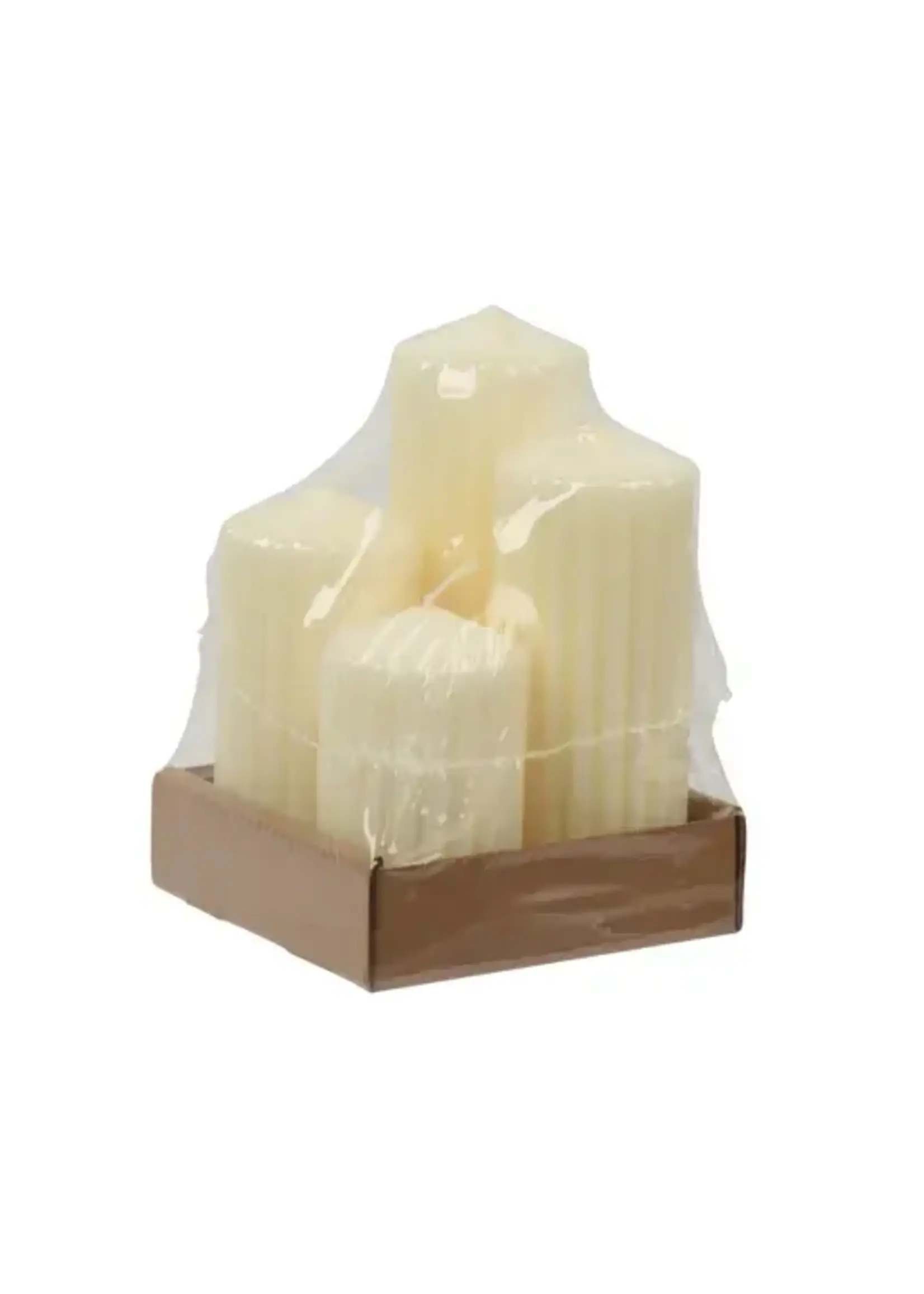 Decoris Ivory Ribbed Pillar Candle set