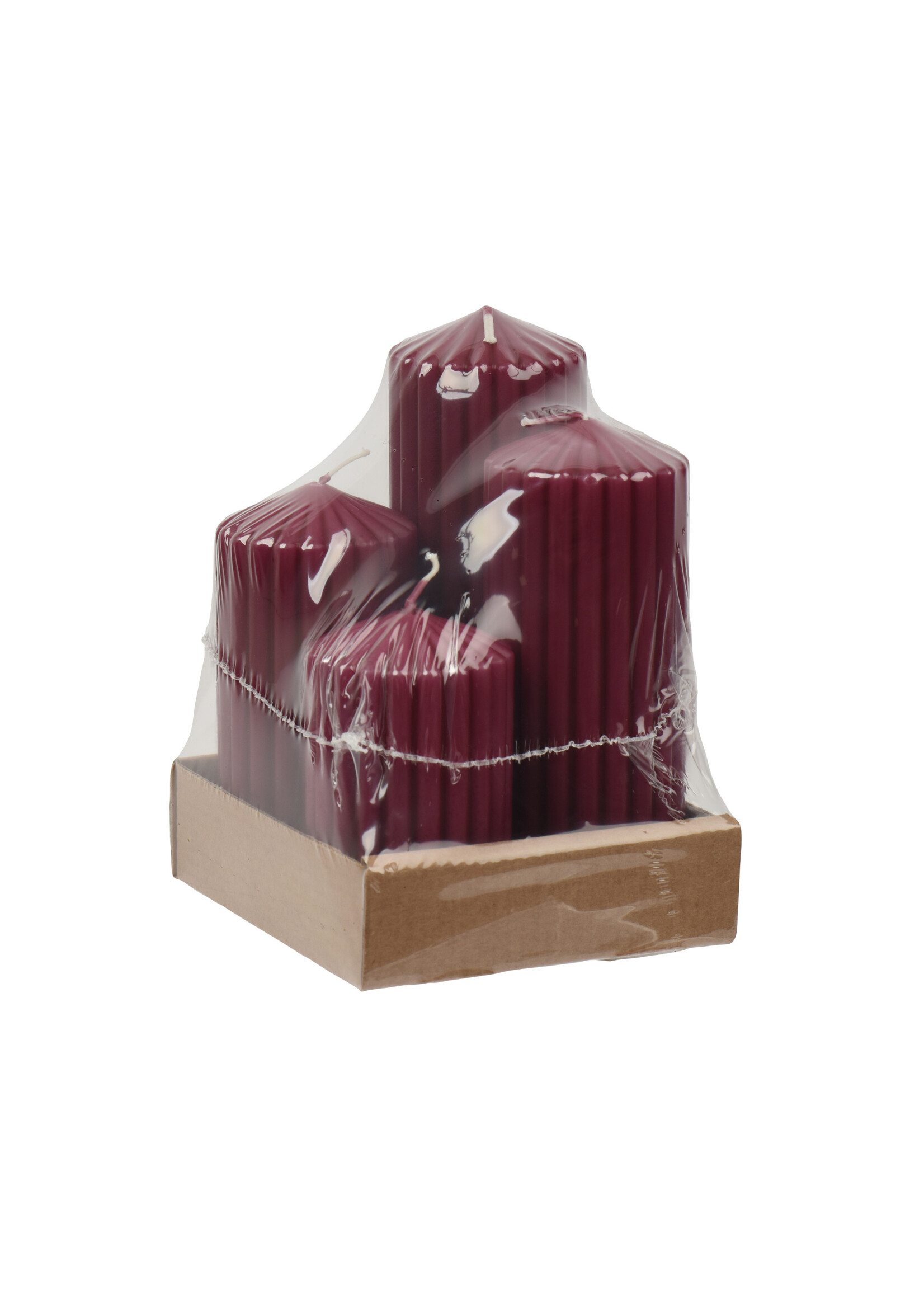 Decoris Burgundy Ribbed Pillar Candle set