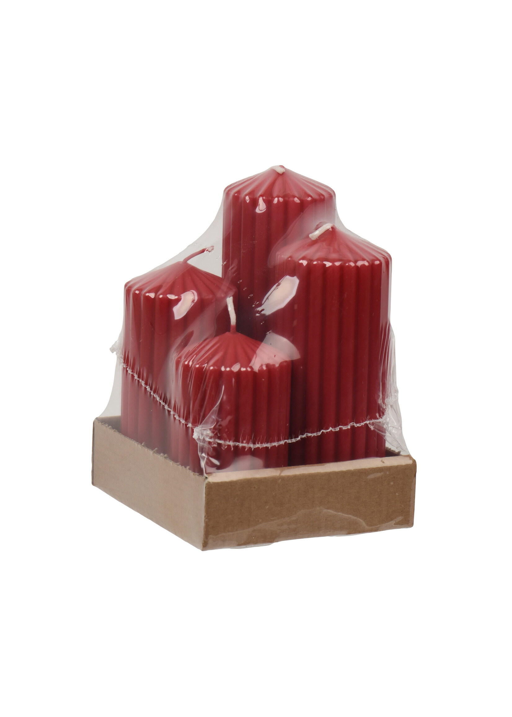 Decoris Red  Ribbed Pillar Candle set