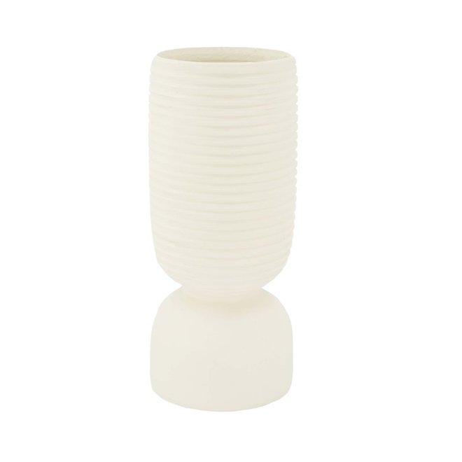 Polystone vase with ridges off white