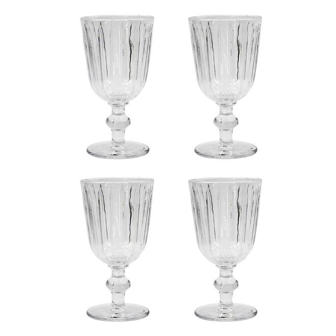 Wine glass, Groove, Clear, Set of 4 pcs