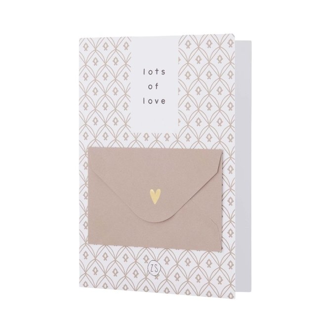 Greeting card with gift envelope lots of love white