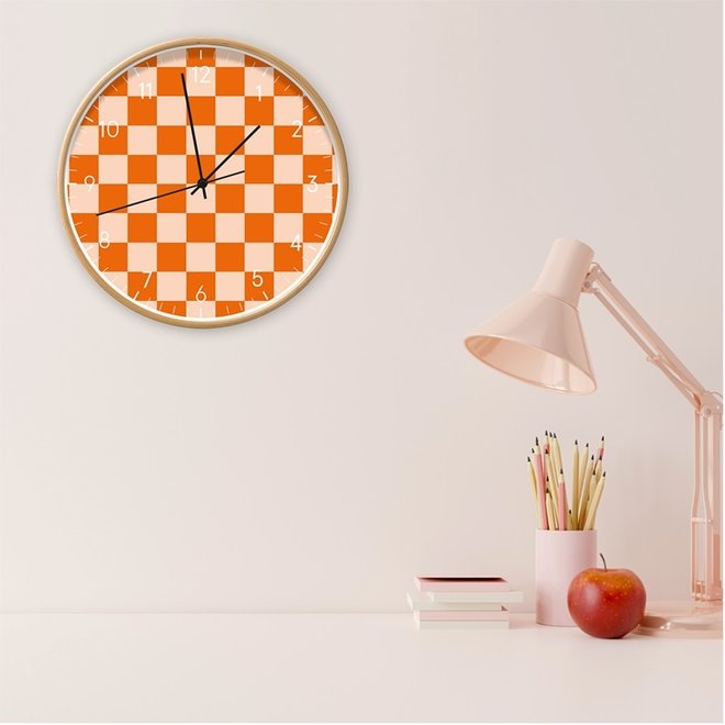 Wall Clock Blocks Orange Light Pink