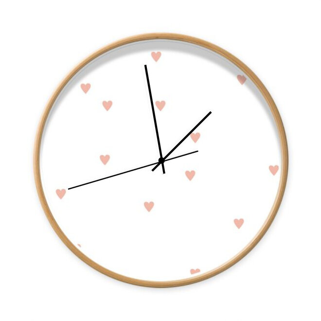 Clock white with pink hearts