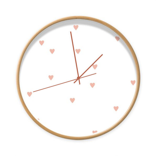 Clock white with pink hearts