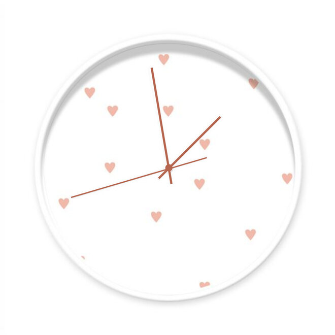 Clock white with pink hearts