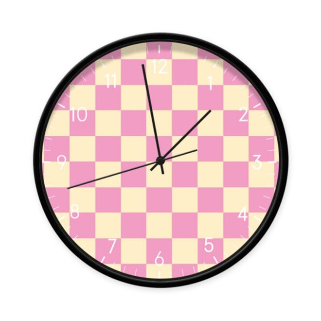 Wall Clock  Blocks Pink Light Yellow