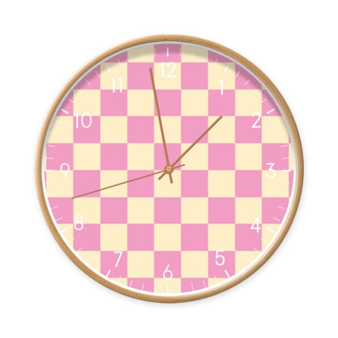 Wall Clock  Blocks Pink Light Yellow