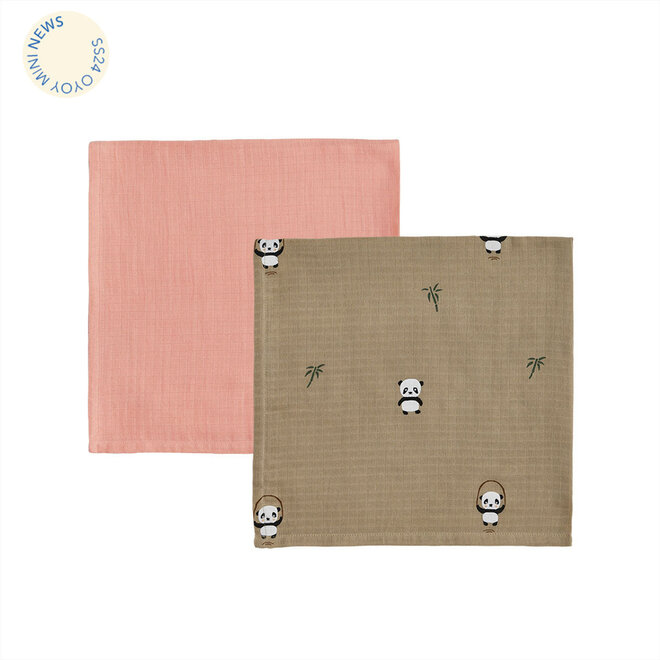 Panda Muslin - Pack of 2 - Khaki / Rose